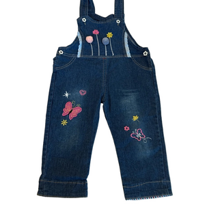 3/27$ Toddler Denim Overalls with Butterfly & Flower Embroidery size 2-3Y
